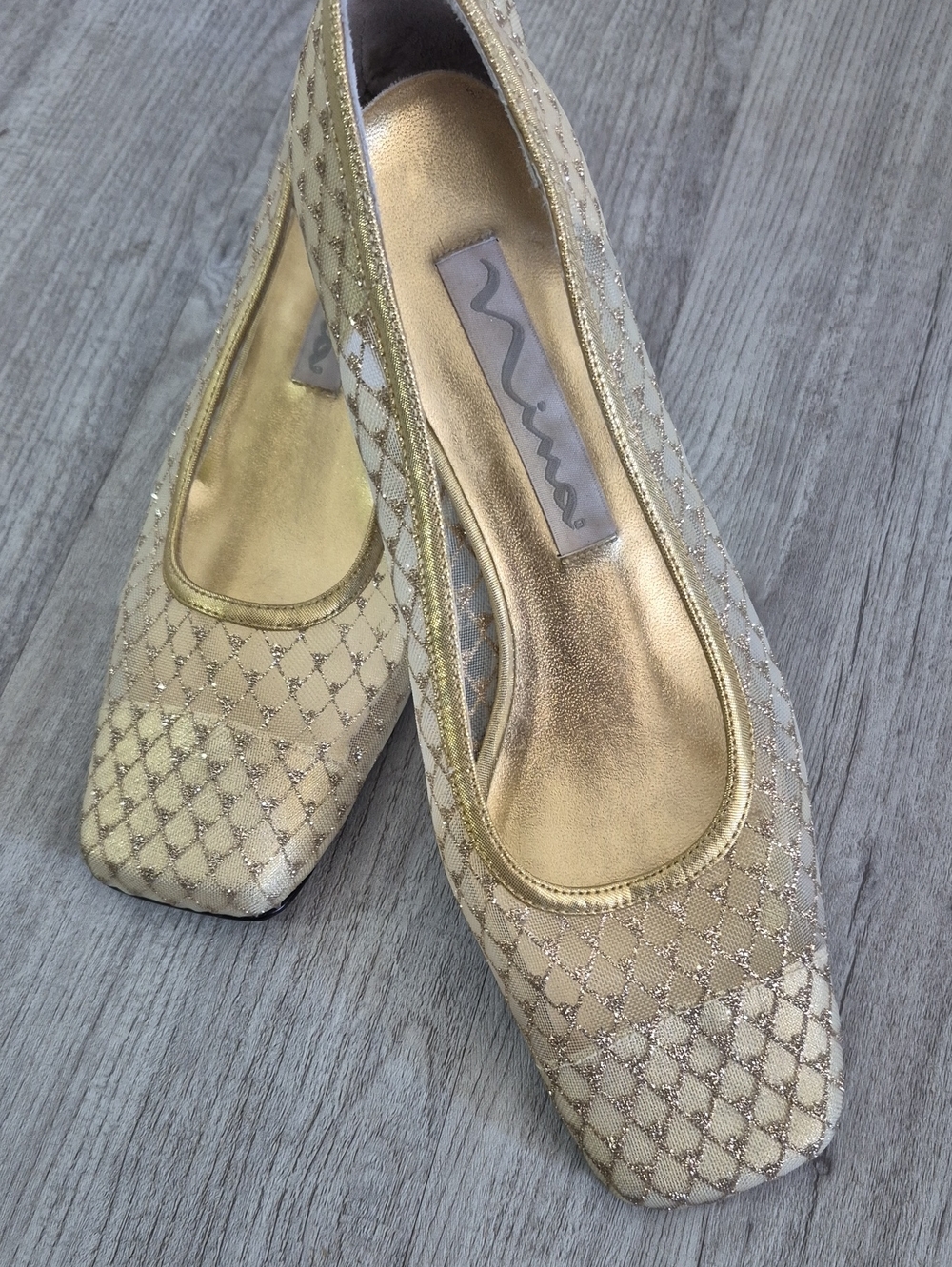 Nina Gold Quilted Square-Toe Ballet Flats